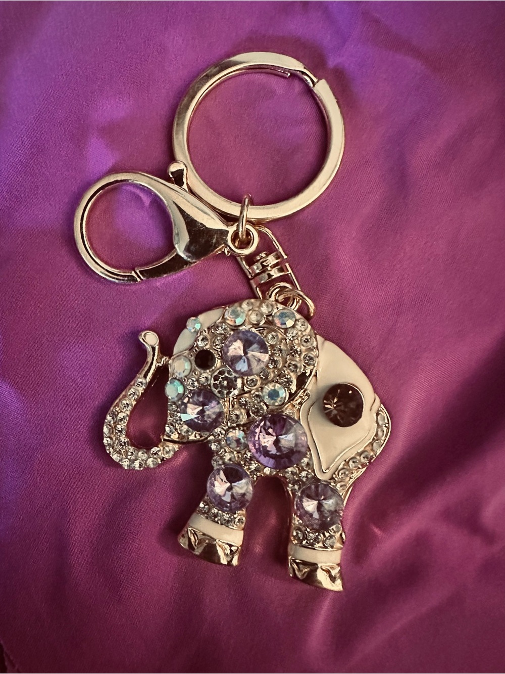 Gold Elephant Crystal Keychain - Multicolored Rhinestones